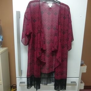 NWOT LuLaRoe / Size L / Maroon Cardigan - Cover Up with Black Fringe